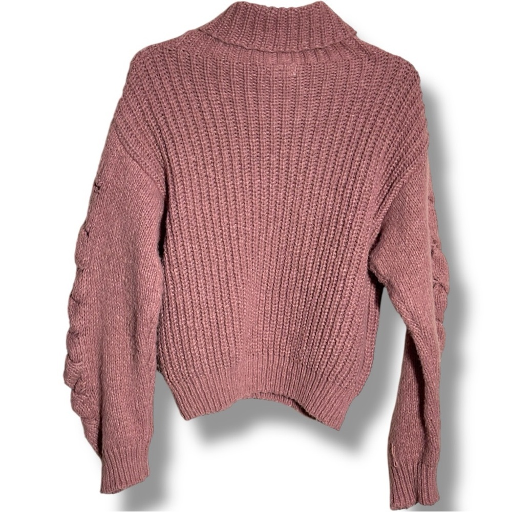 Vigoss Cozy Dusty Rose Rollover Knit Braided Sleeve Detail Turtleneck Sweater - Picture 16 of 16